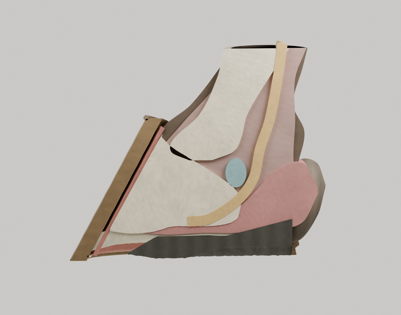 Illustrative opened side of the hoof showing the coffin bone P3, lower P2, navicular bone, deep digital flexor tendon and digital cushion within the remaining capsule.